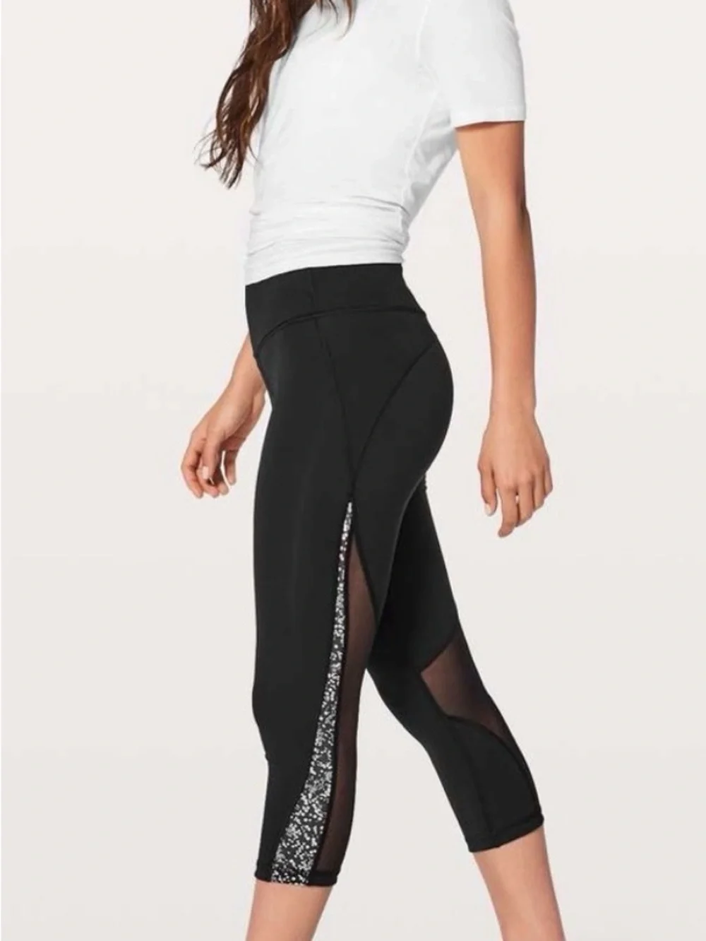 lululemon athletica Black High-Rise Capri Leggings with Patterned Hem